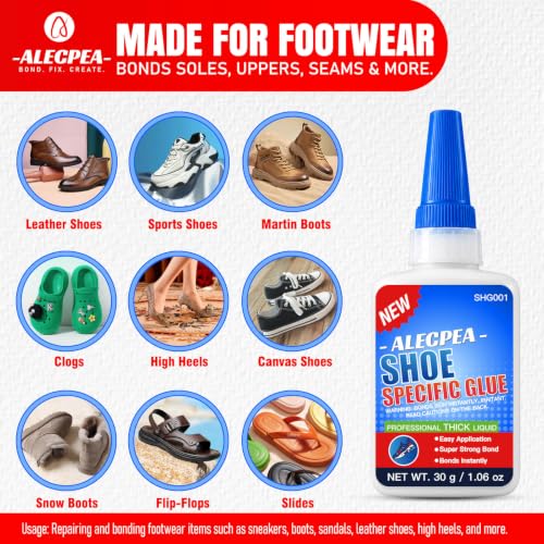 Image of ALECPEA Shoe Glue for Sole Repair, Thick Clear Adhesive, 30g with 3 Tips