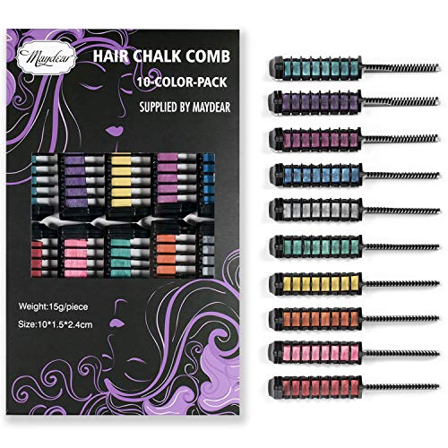 Maydear - Tiza para el cabello de 10 colores para niños, peine de tiza para el cabello temporal, no tóxico, lavable, peine para teñir el cabello, apto para niños para fiestas Cover