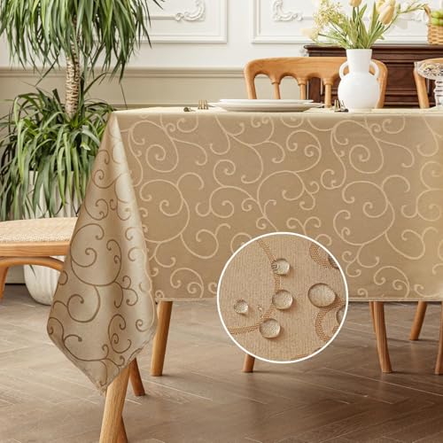 Romanstile Mantel Rectangular Antimanchas champán 140x240 cm, Diseño Jacquard Impermeable para Bodas, Pascua, Año Nuevo, Navidad, Fiesta, Exterior, Comedor