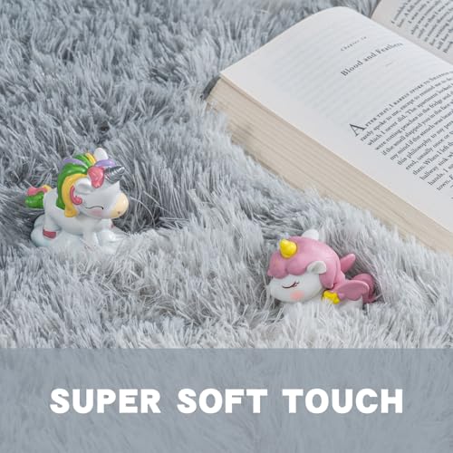 Small Area Rug, 2x3 Rug for Bedroom Shaggy Throw Rugs for Dorm Rug, Soft Tie Dyed Carpet for Kids Room, Plush Non-Slip Fluffy Bedside Rug for Home Decor Aesthetic, Light Grey