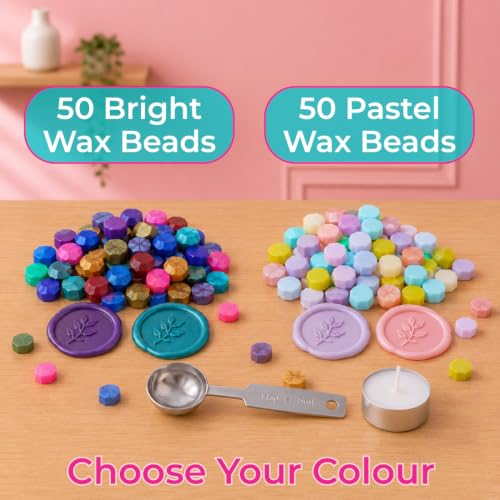 Image of Oytra Wax Sealing Kit with 100 Wax Beads Octagon Shape, 1 Heating Spoon 5ml and 2 Candles for Stamping Seals Retro Journaling Art Craft