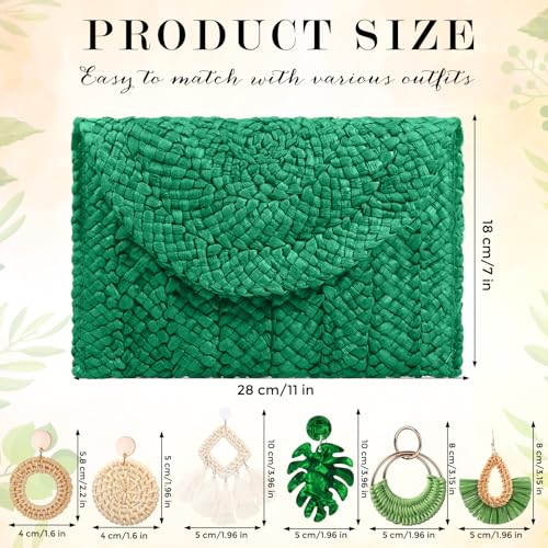 Image of JaGely Women's Straw Clutch Purses and 6 Pairs Rattan Earrings Summer Beach Clutch Handbag Envelope Woven Bag Boho Earrings