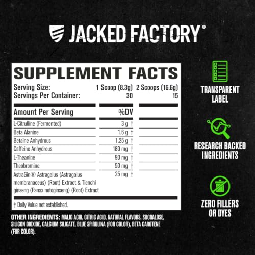 Image of Jacked Factory NITROSURGE Pre Workout Supplement - Endless Energy, Instant Strength Gains, Clear Focus, Intense Pumps - NO Booster & Powerful Preworkout Energy Powder - 30 Servings, Green Apple
