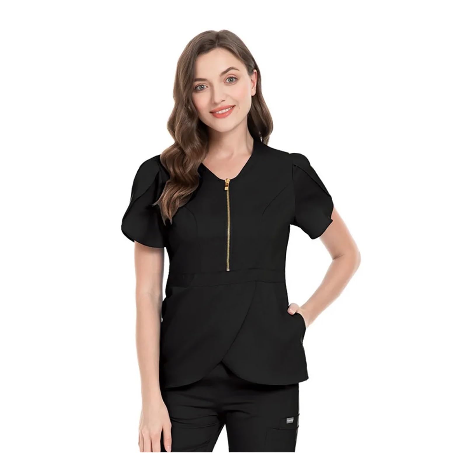 Krankenschwester Uniform Arzt-OP-Kittel-Anzug, schmal geschnittene Krankenschwester-Uniform for Damen, V-Ausschnitt, Handwaschkleidung, elastische professionelle Arbeitskleidung