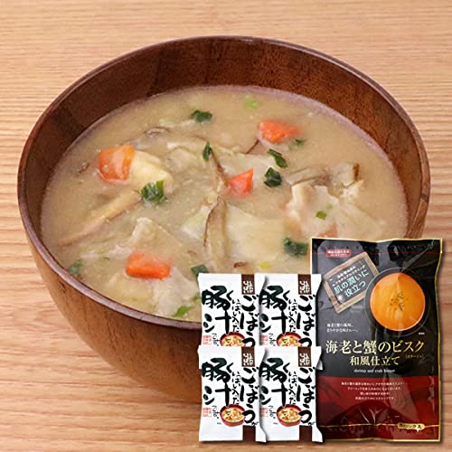 トーノー 海老と蟹のビスク 和風仕立て 6食入り&コスモス食品 ごぼうがいっぱい入った豚汁 4食 詰め合わせセット