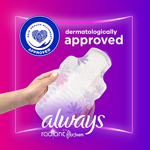 Always Radiant Feminine Pads For Women, Size 3 Extra Heavy Flow Absorbency, With Flexfoam, With Wings, Scented, 22 Count #TOP4
