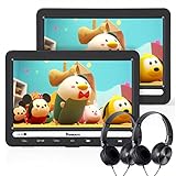 NAVISKAUTO Auto DVD Player 10,5 Zoll 2 Monitore Kopfstütze 5 Stunden Akku 2 Kopfhörer HDMI Eingang DVI Kabel, Tragbarer DVD Player Kinder Fernseher 1024 * 600 Mit Halterung USB/SD, AV IN/Out