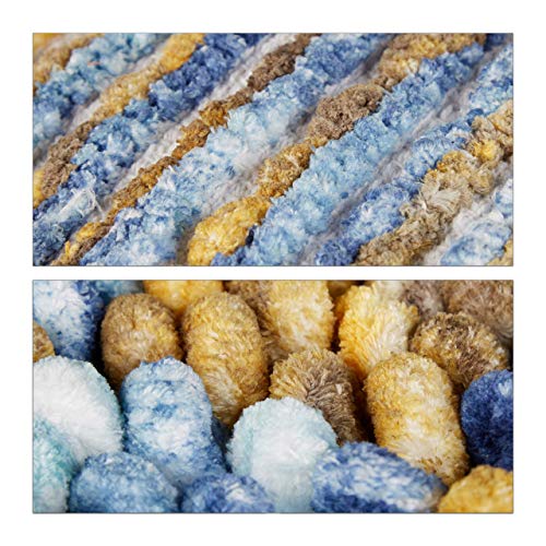 Relaxdays POPPY Blue Chequered Bathmat, Soft Tall Bath Rug, Non-Slip Bathroom Mat, Hand-Woven, 50 x 80 cm, Blue-Yellow