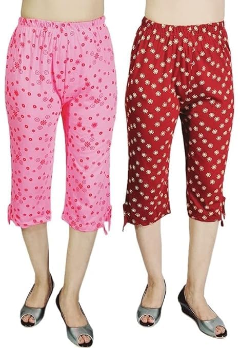 Women's Shorts Cotton Printed Capri, Capri Pants Loose Yoga Pants,Track Pant Capri for Women, Nightwear Capri for Women & Girls Night Dress Lounge Wear Color & Print as per Available 2pc-image-25