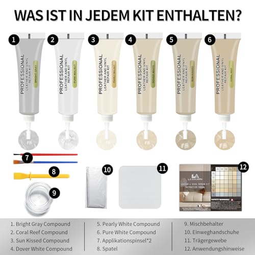 Laxmorph Leder Reparatur Set Weiß-Creme Flüssigleder Für Möbel, Sofas,Autositze & Jacken,Vinyl Kunstleder Reparatur Set Repariert Lederfarbe Risse, Löcher, Kratzer & Abblätterungen