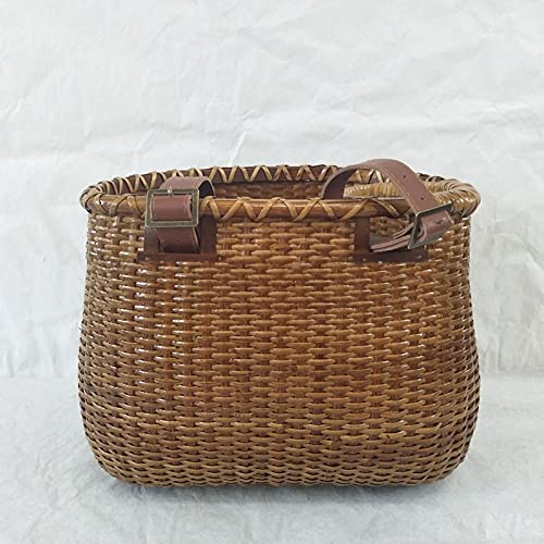 Hand-Woven Bicycle Basket - Wicker Bike Basket With Cup Holder, Front Handlebar Case Handmade Bicycle Basket With Leather Belt, Natural Rattan Bike Storage Basket For Adult Men Women Kids Girls Boy #TOP1