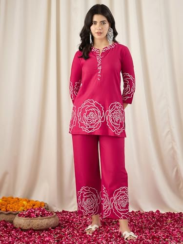 Image of Naixa Women's Lavender Cotton Printed Straight Kurta with Pant | Co-ord Set (NX-CS02)