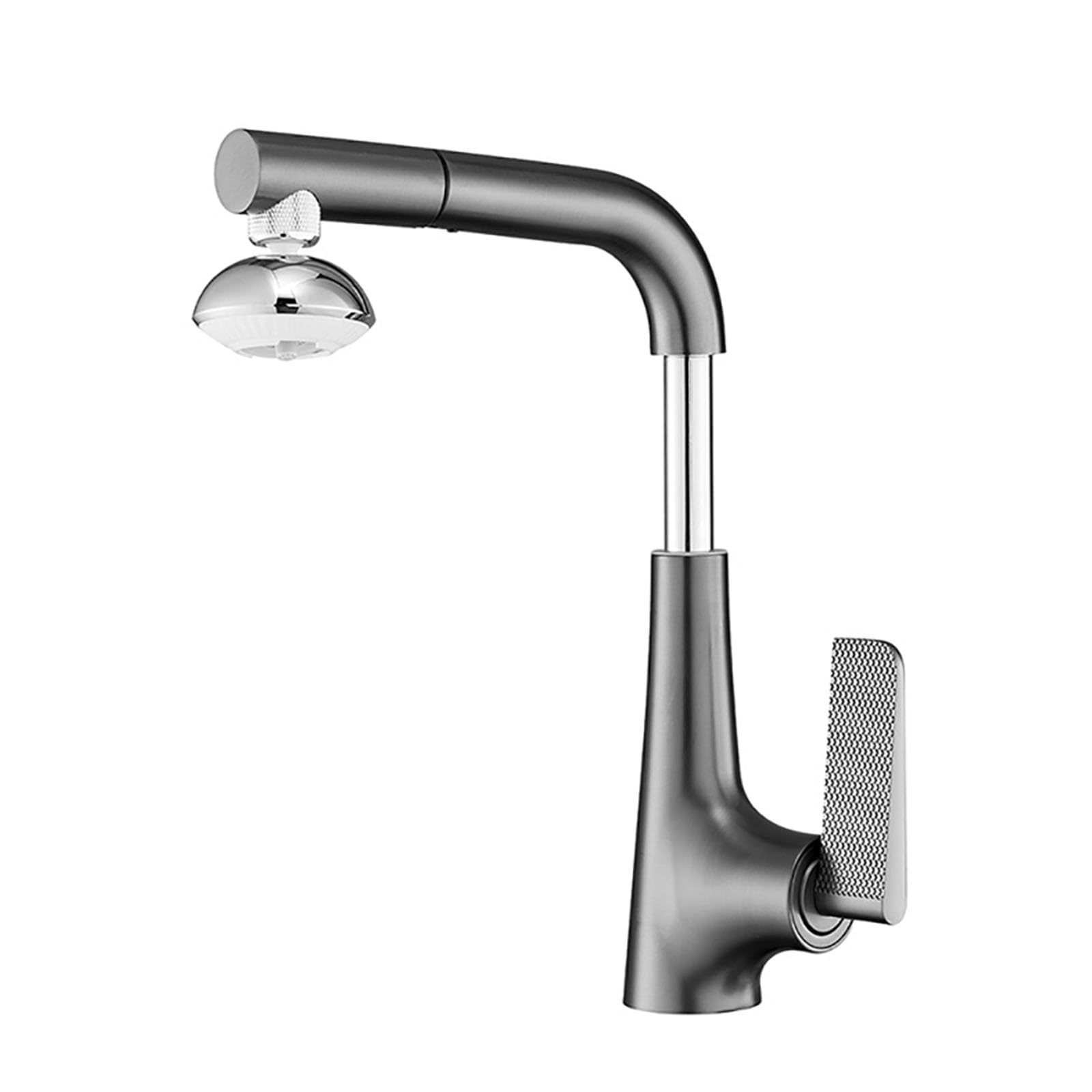 Mitigeur monocommande en laiton gris avec douchette extractible