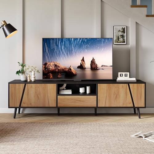 Doyisy 180x40x46cm Lowboard TV Board, Mueble de TV con cajones y 2 armarios, consola de TV con 6 patas de apoyo de madera maciza, apto para armarios de salón de 75 pulgadas