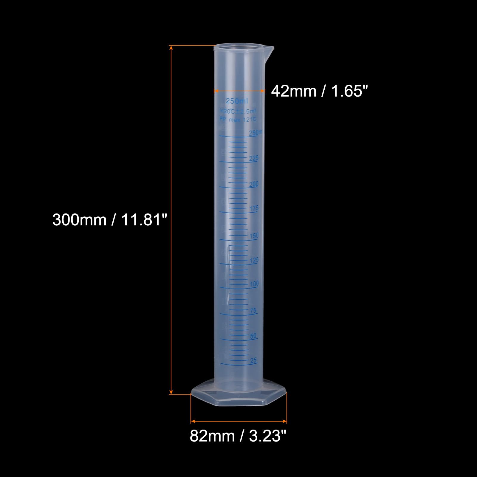 QUARKZMAN Cilindro Graduato in Plastica, Cilindro di Misurazione 250 ml, Becher per Tubi di Prova, Marcatura Metrica 2 Lati, Base Esagonale Trasparente per Laboratorio Casa 10pz