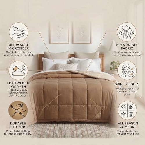 Image of VAS COLLECTIONS Reversible Single Bed Comforter 220 GSM Microfiber (60x90 Inch) | Soft Lightweight AC Comforter | All Season Quilt Duvet Blanket for Single Bed (Mocha Brown)