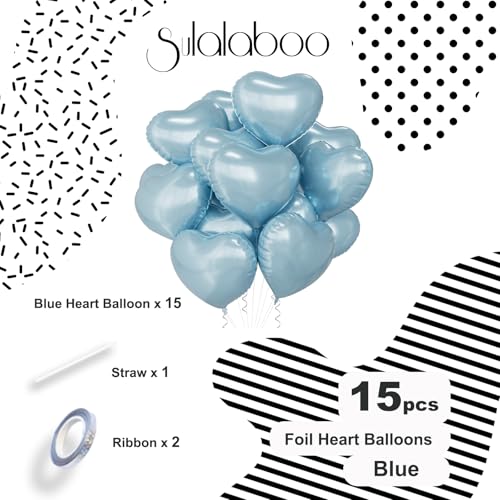 Image of 15Pcs Blue Heart Balloons Helium 18 Inch Foil Balloons | Heart Shaped for Valentines Day Engagement Anniversary Birthday Bridal Wedding Party Decorations
