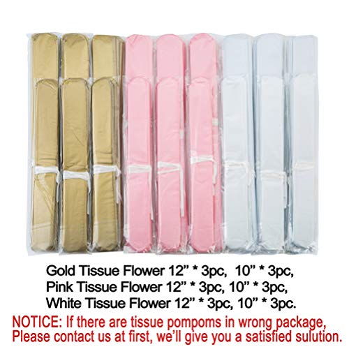 Mowo Paper Flower Tissue Pom Poms Baby Shower Party Supplies (Gold,Pink,White,18Pc) #TOP3