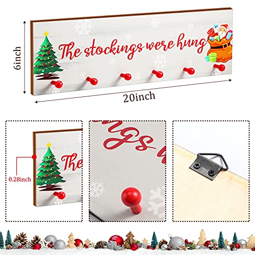 image for Maitys Wood Christmas Stocking Holder with 6 Red Hooks, The Stockings 