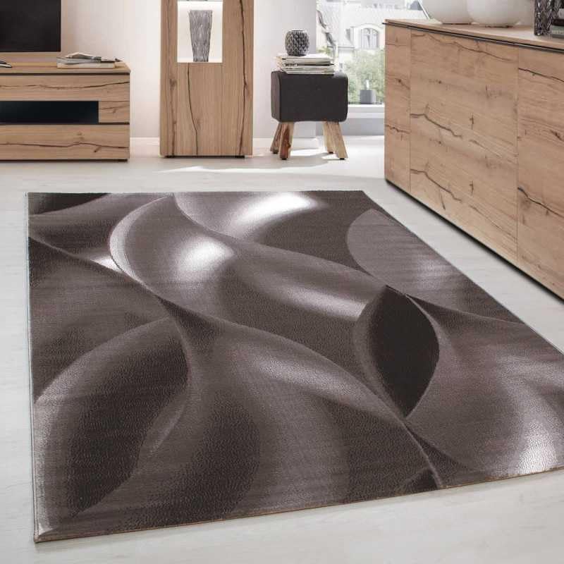 Tapis moderne de salon design ondes marron beige 120x170 cm texture premium