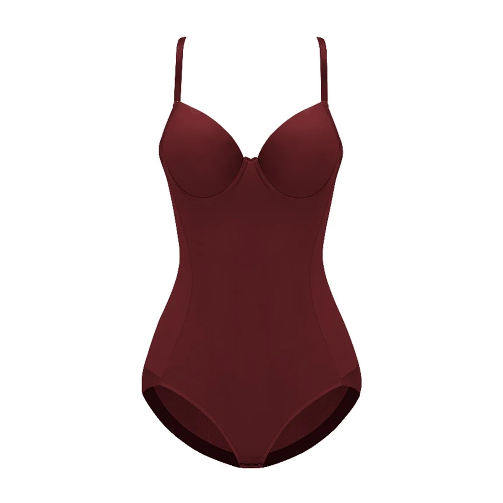 TXLEAPEY Slimming Underwear Bodysuits Shapewear Women Body Shapewear Push Up Underwire Waist Trainer(Burgundy,XXL)
