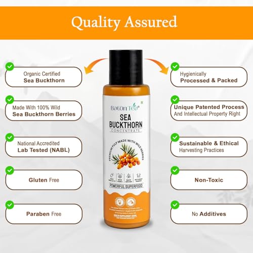 Image of Baton Himalayan Sea Buckthorn Pulp Pure Berry Concentrate, Rich in Omega 3-6-7-9 & Vitamin C, Immunity Booster, No Sugar Added, Supports Skin & Heart Health (100ml Pack 1)