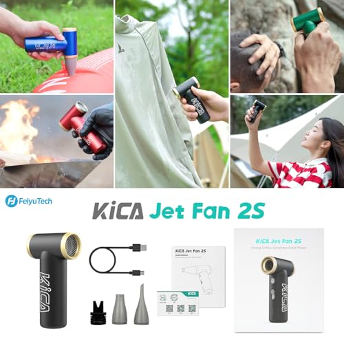 Image of KiCA Compressed Air Duster, Jet Fan 2S Electric Air Duster - 56 MPH Wind Speed, 117000RPM Turbo Boost Mode, 0.66lbs Aluminum Alloy Design, Jet Dry Blower for Keyboard, PC, Car & Home Cleaning (Black)