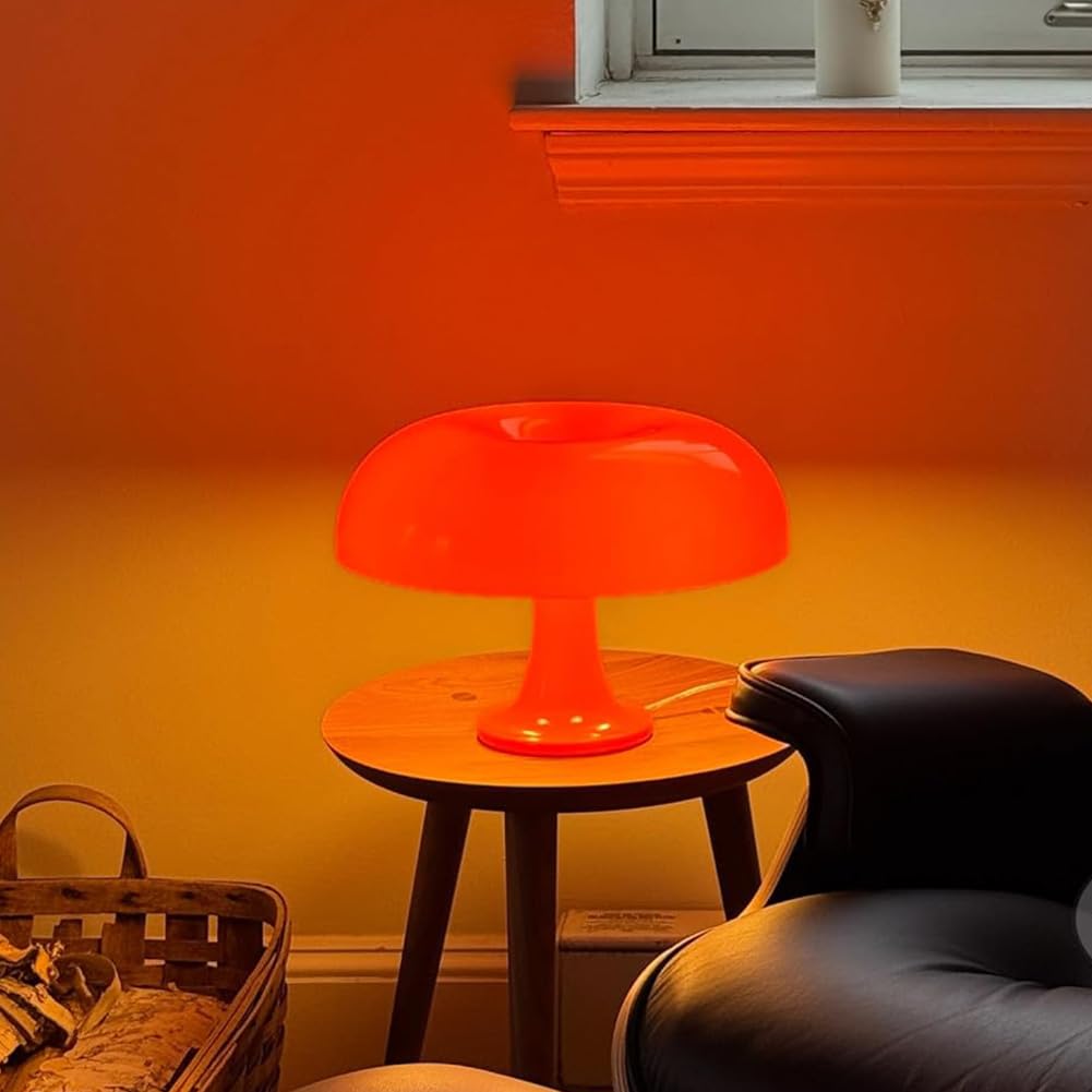 Pilz Tischlampe Orange mit Kabel Schalter Pilz Lampe Dimmbar 3000K/4000K/6000K Nachttischlampe 3 Helligkeitsstufen Innen Dekorative Schreibtischlampe Moderne für Wohnzimmer Schlafzimmer,Orange