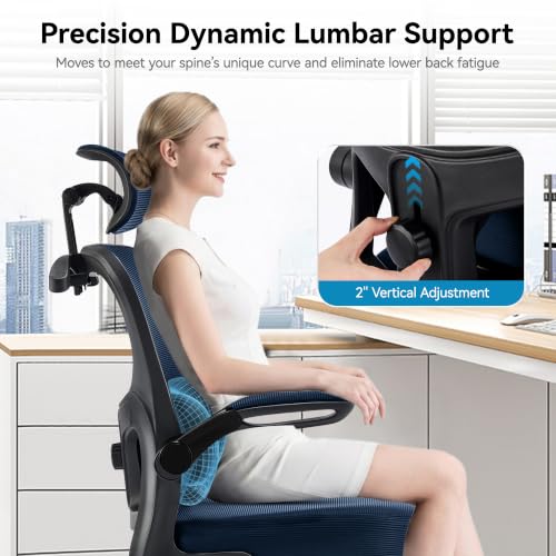 Image of AreShark Office Chair Ergonomic Desk Chairs with Adjustable Lumbar Support& Headrest Hanger, High Back Breathable Mesh Chair with Wheels, Rolling Swivel Comfy Task Computer Chair for Home Work Gaming