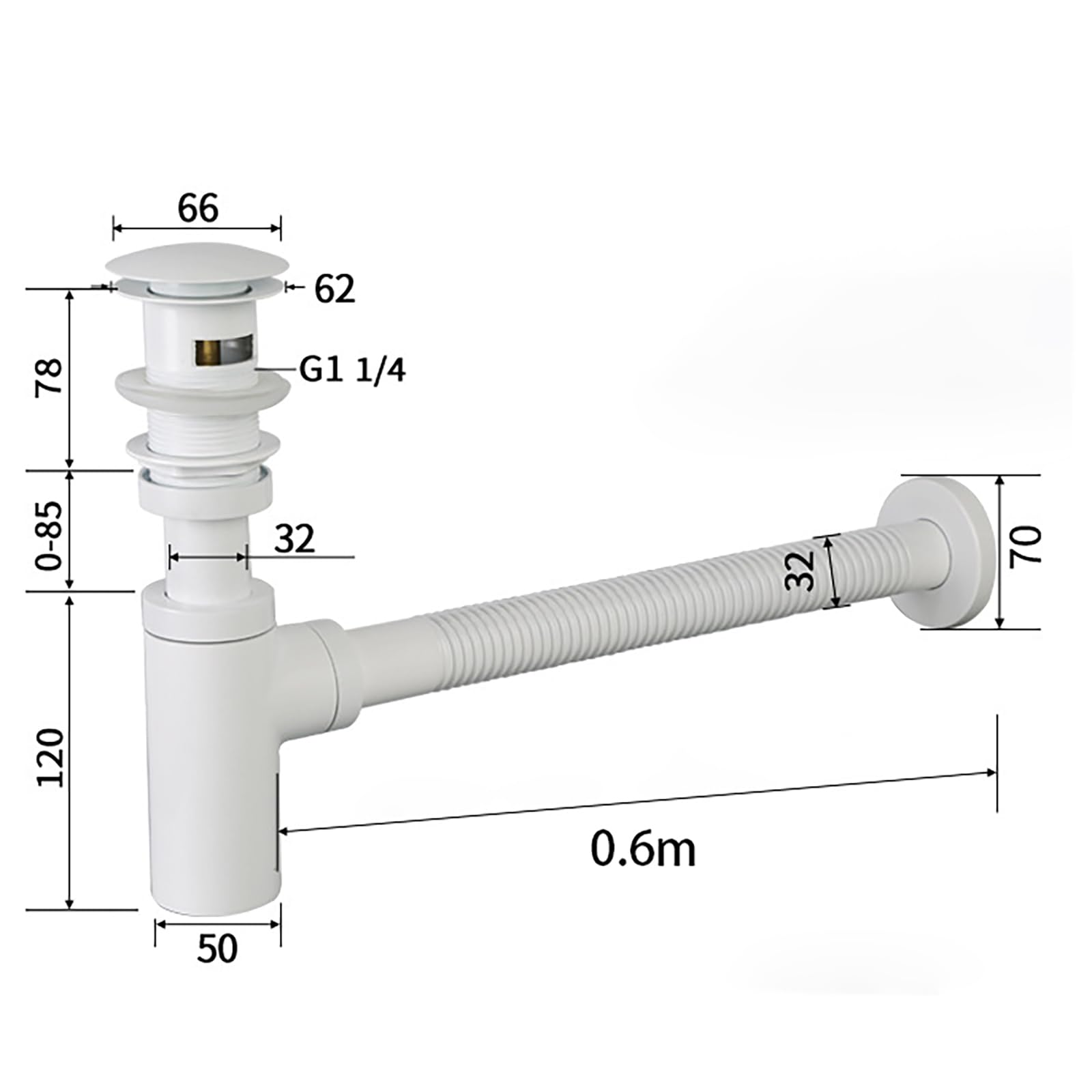 Siphon Waschbecken mit Überlauf,Pop Up Ablaufventil,Geruchsverschluss,Höhenverstellbar,Flexibel Ausziehbar Abflussrohr Waschbecken,Chrom