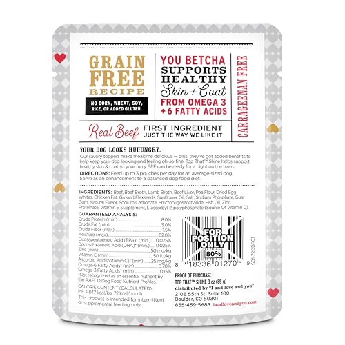 Image of inchI and love and you inch Top That Shine Wet Dog Food Pouch, Beef Recipe In Gravy, 3 oz (Pack of 12)
