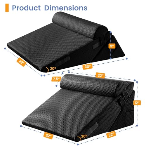 Image of Sasttie Wedge Pillow Set for After Surgery, 2PCS Adjustable Bed Wedge Pillow Headboard with Memory Foam Neck Cushion - for Acid Reflux, Sleeping, Neck & Back Support, Black
