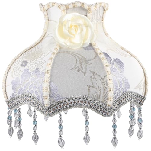 DECOMELODY Victorian Lace Lampshade with Fringe Elegant Replacement for Desk Table Lamps Soft Scallop Design for Romantic Home Atmosphere for Vintage Decor