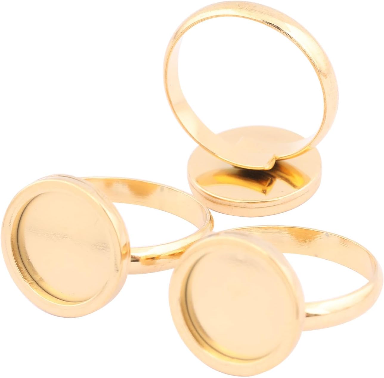 10pcs Stainless Steel Gold Plated Adjustable Round 12mm Cabochon Ring Base Blank DIY Bezel Setting Trays for Jewelry Making