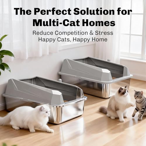 Kit 2 Areneros XL de acero inoxidable para gatos con tapa miniatura 5