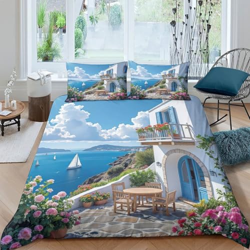 Coastal Retreat Funda Edredon Microfibra Juego de Ropa de Cama de 3 Piezas Impresión 3D Cierre de Coastal Retreat Funda de Edredón Funda de Almohada a Juego for Adultos Single（140x200cm）