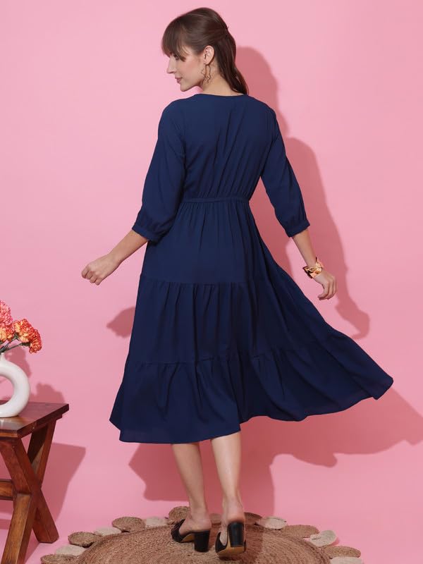 Image of Sheetal Associates Women's Casual Crepe Fit and Flare Dress| Comfortable Relaxed Fit Summer Party Dress