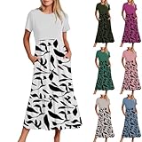 Vestido de verano de manga corta para mujer, elegante, con bolsillos, línea A, vestido de flores, vestido largo midi informal, túnica, vestido de cintura alta, vestido de playa, vestido de verano