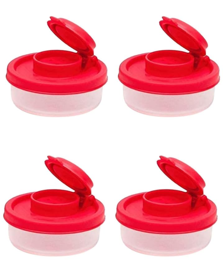 Set di 4 piccoli barattoli vuoti in plastica rossi per condimenti, barattoli ermetici per spezie, sale e pepe, per la pulizia della cucina, per la pulizia degli alimenti, per campeggio, picnic