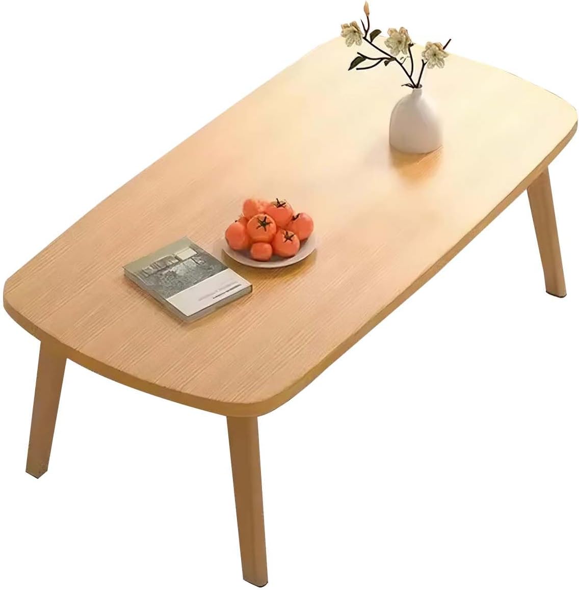 GarveeHome Low Folding Table, 80 x 50 x 44 cm, 7.45 kg, Coffee Table, No Assembly Required, Small Desk, Folding Dining Table for Living Room, Bedroom, Wood Colour