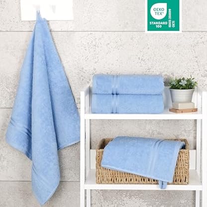 Hammetex 4er Handtücher Set, 100% Baumwolle Premium Qualität Groß 50x100cm Handtuch, Weich Saugstark Schnell Trocknendes Händehandtuch, Hellblau – Bild 4