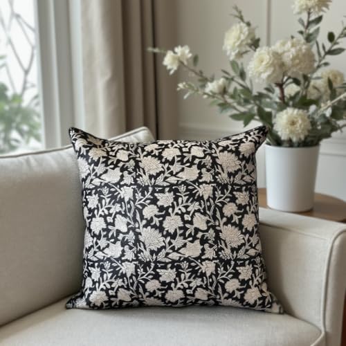 Clasica Studio Vintage Floral Throw Pillow Cover 18x18 Black Modern Transitional Double-Sided