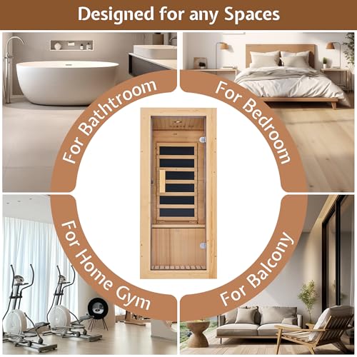 Jocisland 1 Person Infrared Sauna–Low EMF 110V Red Light, Pre-Warms to 149℉ in 20 Minutes,106lbs Lightweight Spruce Wood Infrared saunas,Compact Dry Sauna for Home Spa & Apartments