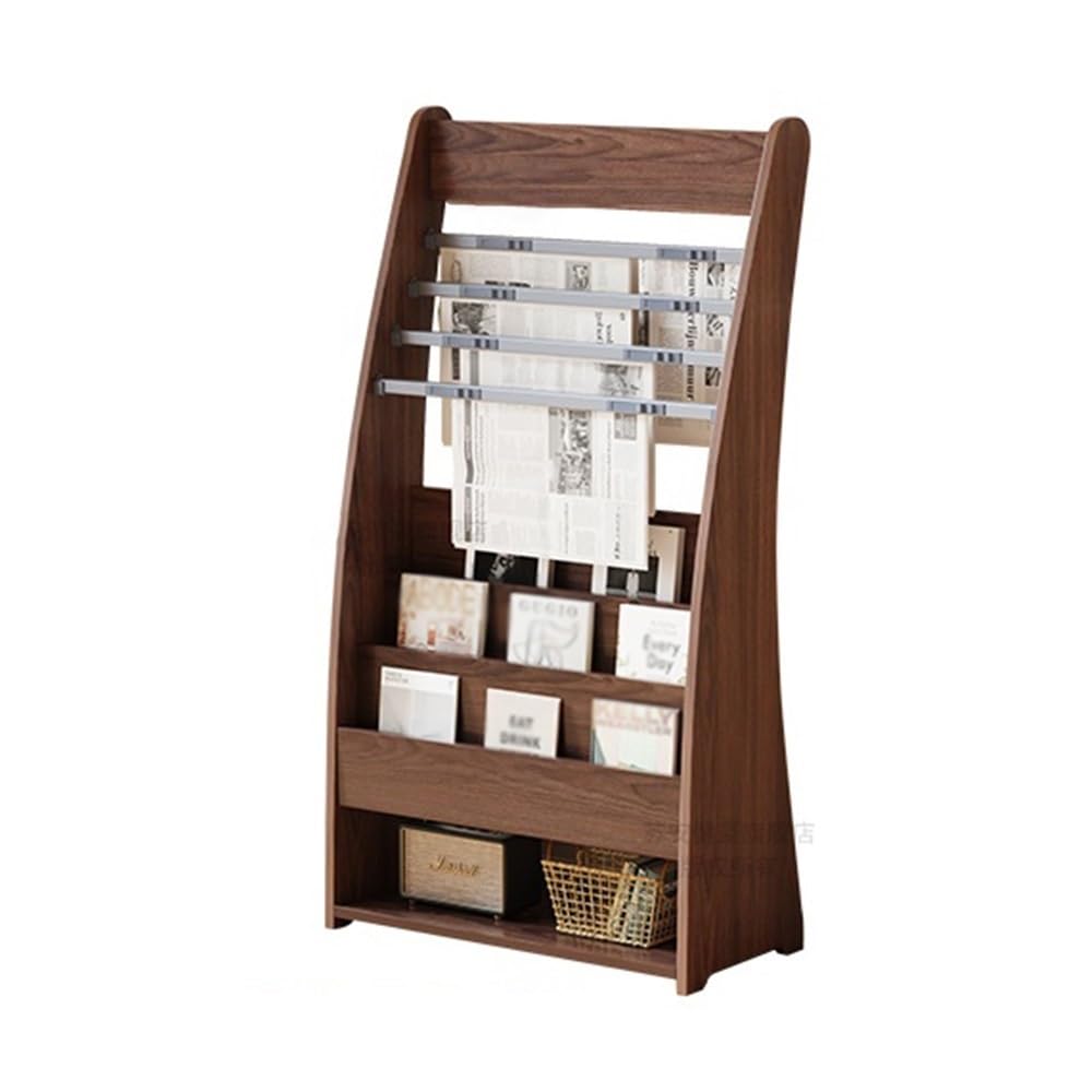 Jianjunchaling Walnut Newspaper Floor Brochure Journal Bookshelf Magazine Newspaper Rack Storage Information Display Racks For Office, Trade Show, Exhibitions(Walnut)