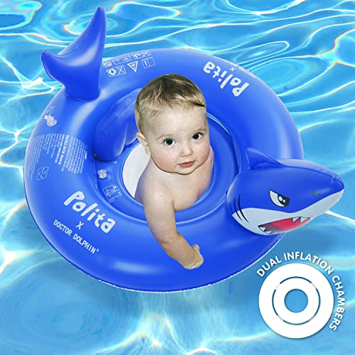 Polita Toddler Float, Toddler Pool Float With Dual Inflation Chambers, Pool Floats For Toddlers 1-3 With Back Holder Never Flip Over, Safety Seat Baby Float Keeps Baby Upright (Shark) #TOP4