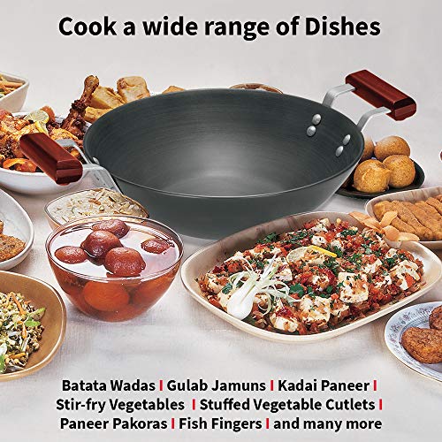 Futura L23 Hawkins Hard Anodised Deep Fry Pan/Kadhai With Flat Bottom And Steel Lid, 2.5 Liter, Small, Black #TOP4