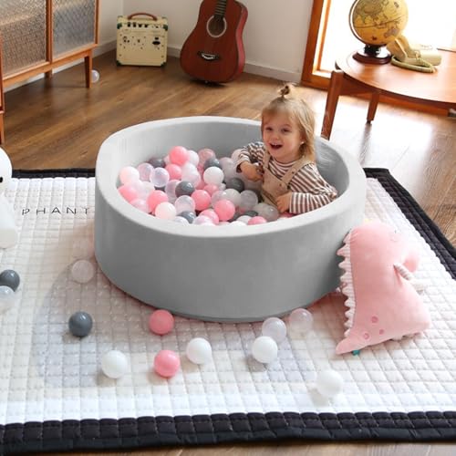 Deluxe Soft Foam Ball Pit for Kids, Perfect Toddler Playpen for Boys & Girls, Non-Toxic & Washable, Ideal Gift Kiddie Round Ball Pool for Children Indoor & Outdoor Play Toy, Gray