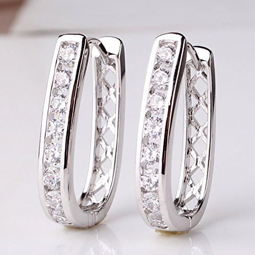 GULICX 26mm Hoop Huggie Earrings Rose Gold/White Gold Plated with Cubic Zirconia Crystal for Womens Girls