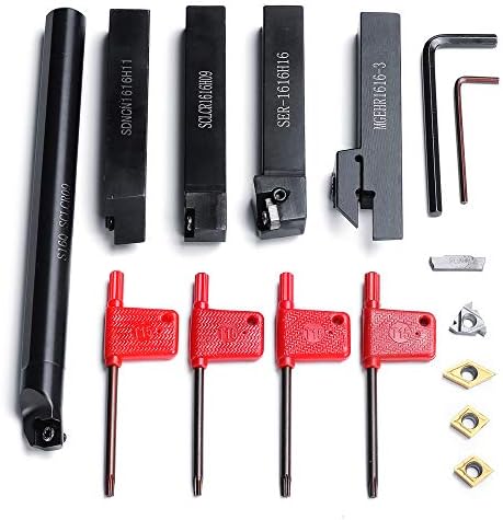 EsportsMJJ 5pcs 16mm Shank Lathe Turning Tool Holder Boring Bar CNC Tools Set with Carbide Inserts and Wrenches