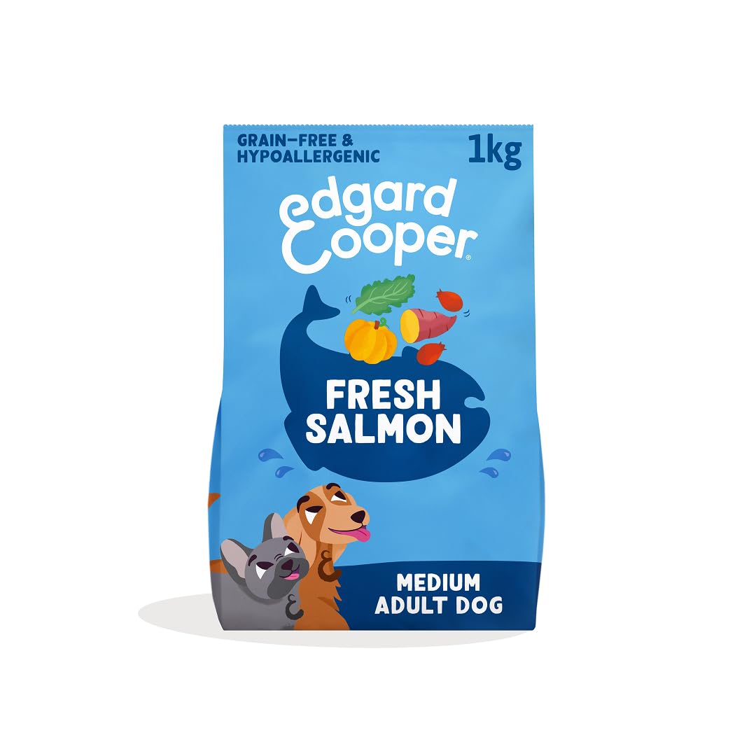 Edgard & Cooper Dry Dog Food For Medium Breed Adult Dogs (1kg), Fresh Salmon, Balanced Fibre For Gut Health, Hypoallergenic Recipe With Natural Ingredients, Never Fish Meal
